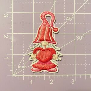 NWOT Pink Red and White Gnome Love Heart Hat Embroidered Iron On Patch